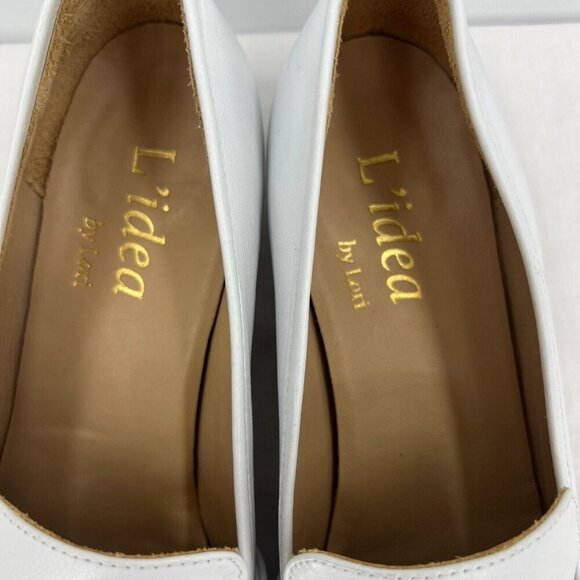 L'idea by Lori White Leather Heeled Loafers Women's Size 41 US 11 Horse Bit - Picture 2 of 10